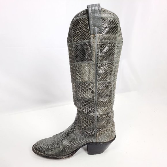 NOCONA Texas Vintage Exotic Patchwork Snake Python Skin Cowboy Western Boots 5.5 - Picture 5 of 11